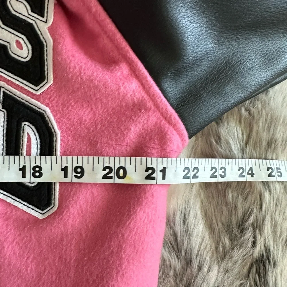 Noon Goons Varsity Jacket, Pink and Black Vegan Leather sz small